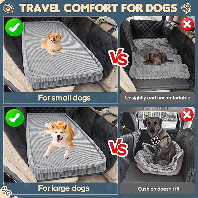 Dog Car Bed, Non-Slip Backseat Extender Pet Mat, Removable Washable Dog Bed for SUVs, Sedans & Trucks, Anti-Slip Travel Bed for Dogs, Easy Clean & Scratch-Proof & Comfort Light Gray（56"x28.7"