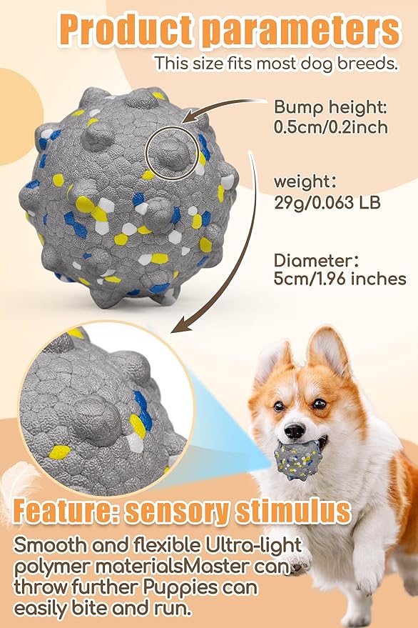 Moonorange 1.96'' Dog Balls for Dogs Aggressive Chewers Indestructible Tennis Durable Bouncy Interactive Dog Toy Balls for Fetch Game Floating Training(Grey Small)