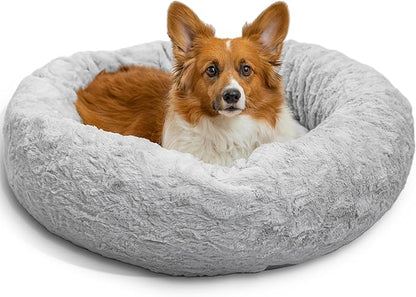 Best Friends by Sheri The Original Calming Donut Dog Bed – Washable Plush Pet Bed for Medium Breeds up to 45 lbs, Lux Faux Fur, Gray, Medium (30" x 30")