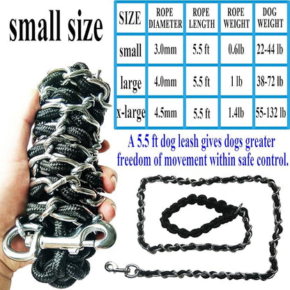 Dog Leash Metal Leashes Chain Rope with Pet Collar Training Walking Leads Heavy Duty Anti Bite 360 Hook for Medium and Large Dogs (Small)