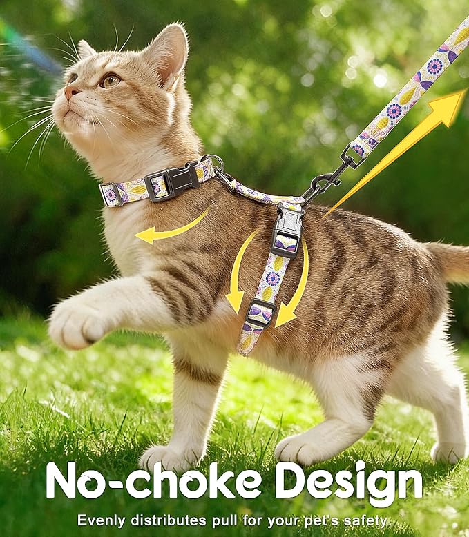 Halypet 2-Pack Cat Harness and Leash Set, Escape Proof 3-in-1 Adjustable Harness for Cats, Soft Lightweight, Easy On & Control for Walking, Travel & Outdoor Use, Pastel Floral, Medium