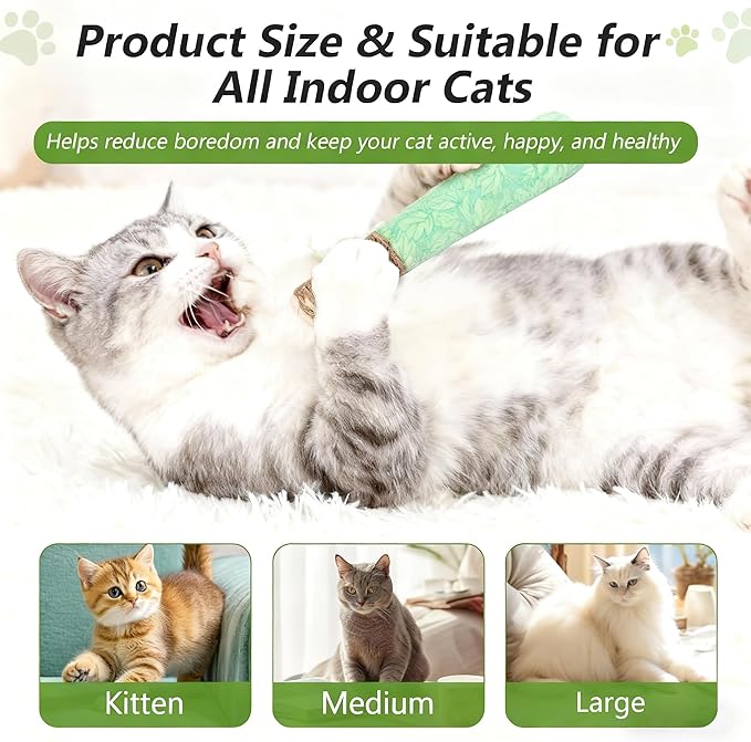 HivaolJoy 3 Pack Catnip Toys for Cats, Funny Kicker Cat Toys with Dental Rope & Jingle Bell, 100% Organic Catnip Catnip Toys, Bite-Resistant Chew Toy for Kitten Teething, Indoor Cat Toys