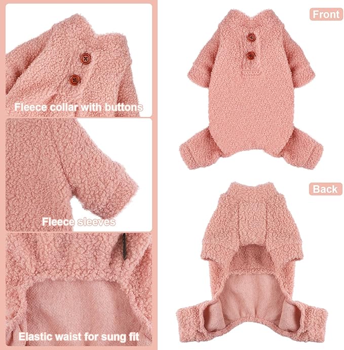 Dog Sweaters for Small Dogs Winter Dog Pajamas Sized Dogs Boy Girl Fleece Pet Clothes Puppy Outfit 4 Legs Jumpsuits for Chihuahua Yorkie Cat Apparel, Pink, M