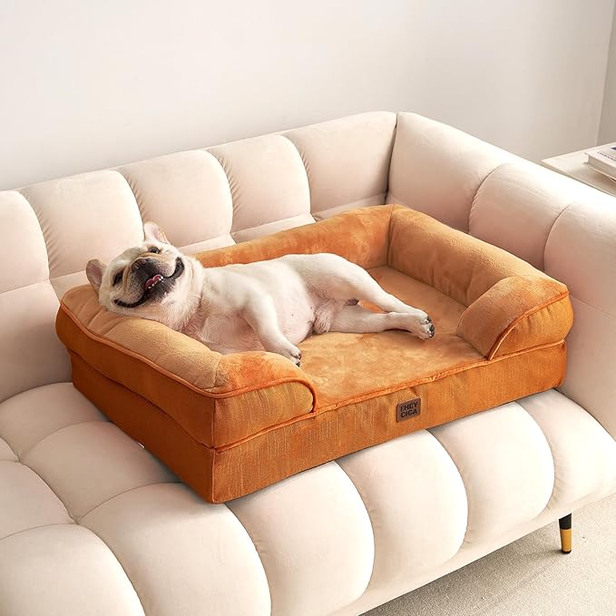 EHEYCIGA Orthopedic Dog Bed for Medium Dogs, Waterproof Memory Foam Medium Dog Beds with Sides, Non-Slip Bottom and Egg-Crate Foam Pet Couch Bed with Washable Removable Cover,Pumpkin Orange