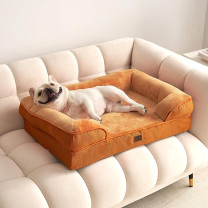 EHEYCIGA Orthopedic Dog Bed for Medium Dogs, Waterproof Memory Foam Medium Dog Beds with Sides, Non-Slip Bottom and Egg-Crate Foam Pet Couch Bed with Washable Removable Cover,Pumpkin Orange