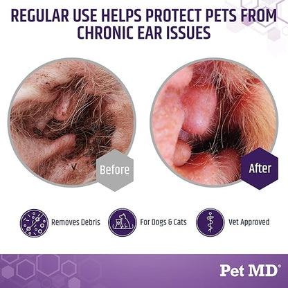 Pet MD Veterinary Tris Flush Cat & Dog Ear Cleaner - Dog Ear Flush - 12 oz
