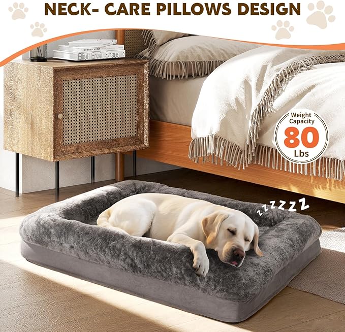 Orthopedic Dog Bed for Medium and Large Dogs Pet Bed with Sides Waterproof Dog Couch with Washable Removable Cover and Egg Crate Foam Pet Sleeping Mat with Anti-Slip Bottom