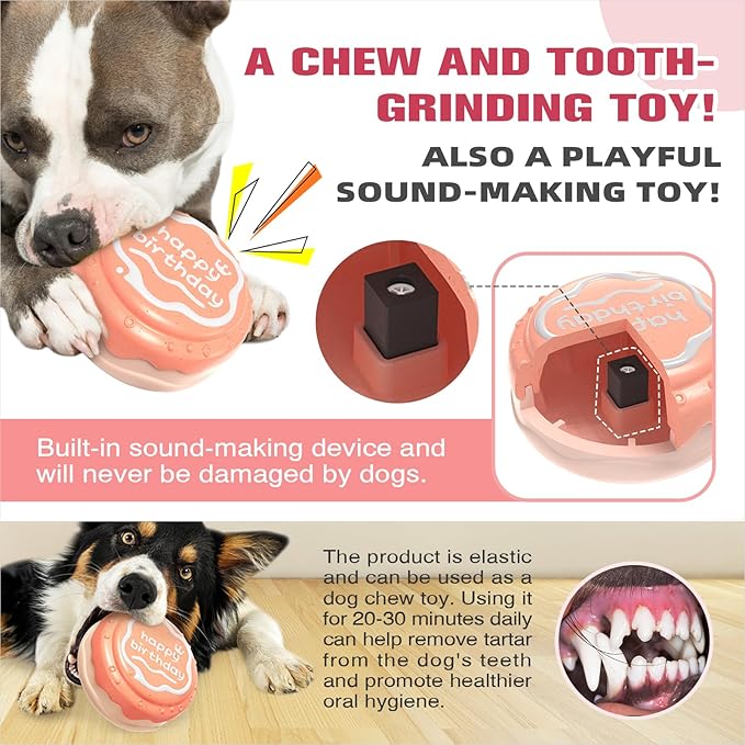 Large Size Cake Squeaky Dog Toy for Medium/Large Dogs Breed Aggressive Chewers Durable Bouncy Pink Squeak Toys