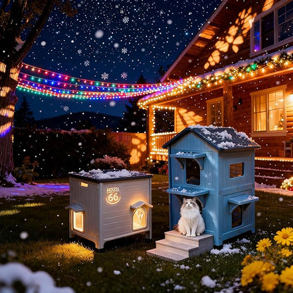Weatherproof Outdoor Heated Cat House for Feral Cat, Plastic Elevated Cat Shelter with Escape Door, Easy Assemble, Expansive Interior‌ Grey Large 27.0" L x 27.0" W x 21.0" H