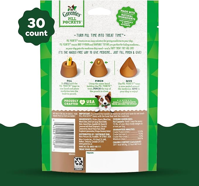 Greenies Pill Pockets for Dogs, Large Size Soft Dog Treats, Peanut Butter Flavor, 7.9 oz. Pouch