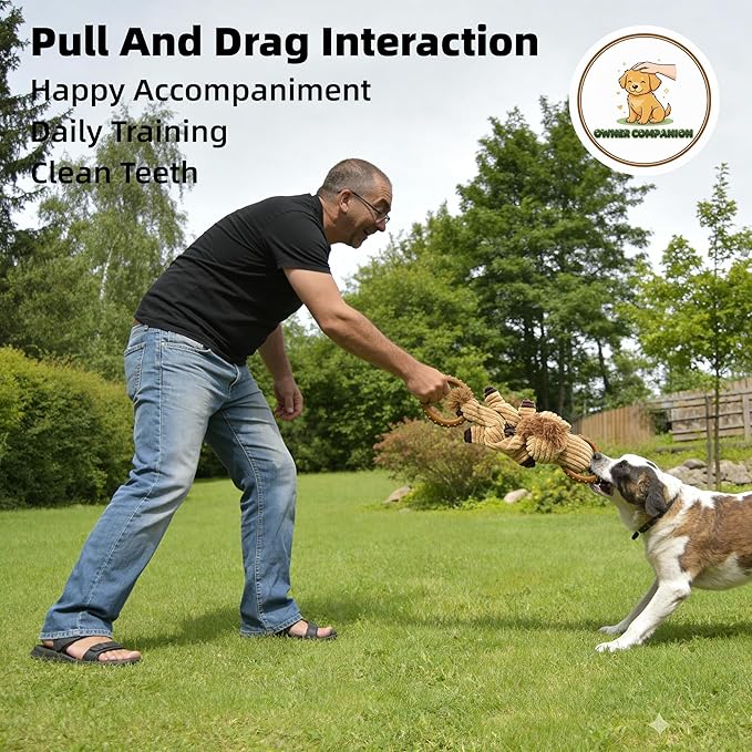 Corduroy Dog Chew Toy with Squeaker and Interactive Rubber Ring for Small Medium Large Breeds - Ideal for Tug of War and Fetch Play (Medium, Pony)