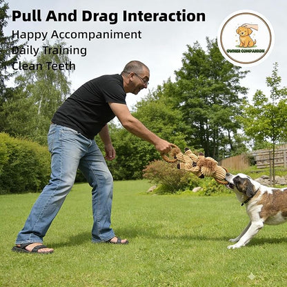 Corduroy Dog Chew Toy with Squeaker and Interactive Rubber Ring for Small Medium Large Breeds - Ideal for Tug of War and Fetch Play (Medium, Pony)