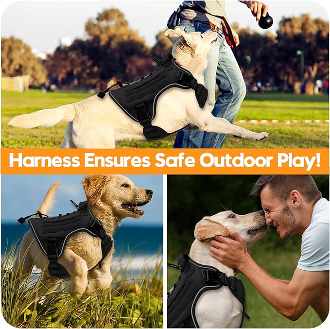 Heavy-Duty Tactical Dog Harness for Large Dogs, No Pull Adjustable Reflective Pet Vest with Molle System, K9 Military-Grade Control for Service Training, Outdoor & 10+ Breeds, Black, XX-Large