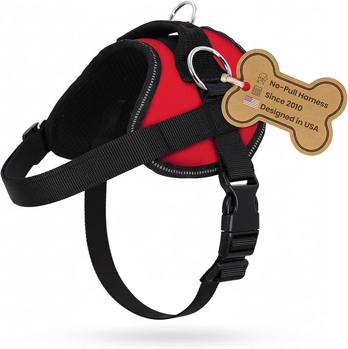 Bark Appeal Red No-Pull Dog Harness for Extra Small Sized Pets – Adjustable, Reflective Vest with 3 Leash Clips for Added Control, Easy Walks & Training – XS