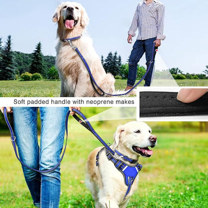 WINSEE All-in-One Reflective Dog Harness, Collar & Leash Set, No Pull with Adjustable Buckles, X-Large, Dark Blue