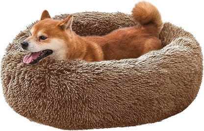 Comfort Donut Dog Bed for Small Dogs, Cat Bed & Pet Bed for Indoor Use, Medium Size with Soft Plush, Round Dog Beds for Large Dogs and Cats (Light Brown, 20''Lx20''Wx8''Th)