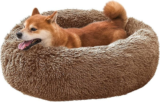 Comfort Donut Dog Bed for Small Dogs, Cat Bed & Pet Bed for Indoor Use, Medium Size with Soft Plush, Round Dog Beds for Large Dogs and Cats (Light Brown, 20''Lx20''Wx8''Th)
