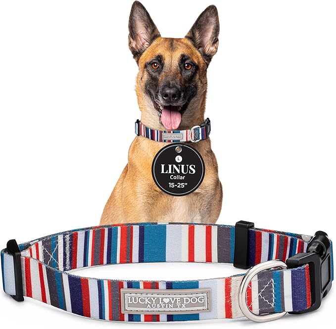 Lucky Love Dog - Adjustable Dog Collar with Easy Click Buckle for Large Dogs, Durable, & Comfortable for Male & Female Dogs, Pet Collar for Puppies & Adult Ones - Linus, Large