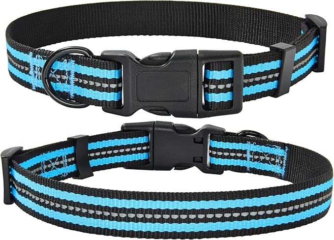Mile High Life Reflective Dog Collar | Nylon Pet Collars wiith Buckle | Light Weight Puppy Collars | Light Blue Dog Collars for Large Dogs (Light Blue, L)
