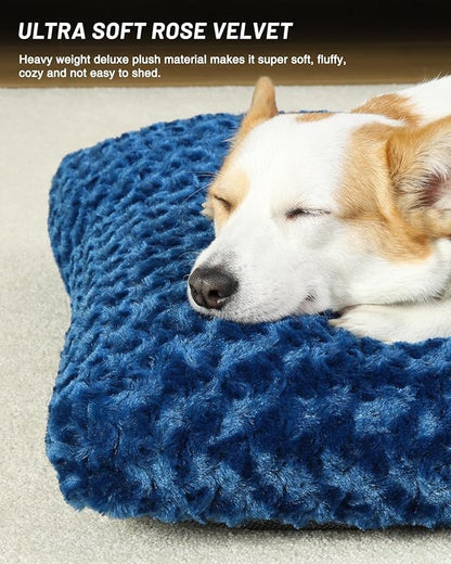 KSIIA Washable Dog Bed Comfy Dog Crate Pad Deluxe Plush Pet Bed Non-Slip Kennel Pad for Small Dogs, 23" x 18", Blue