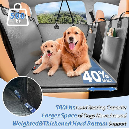 YFChangle Hard Bottom Dog Car Seat Cover for Back Seat – Waterproof Nonslip Hammock Extender for Trucks & SUVs, Heavy Duty Pet Protector, Gray Faux Leather