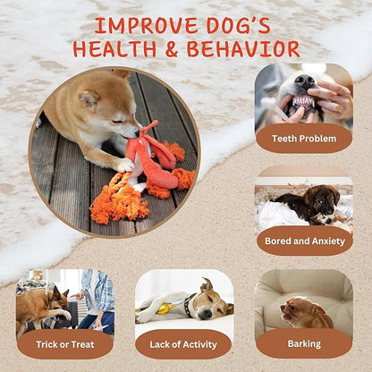 Pawfoo Lab Large Squeaky Dog Toys, Rope Tug of War Dog Toys for Puppy, Small, Medium, Large Dogs, Interactive Stuffed Lobster Plush Toys