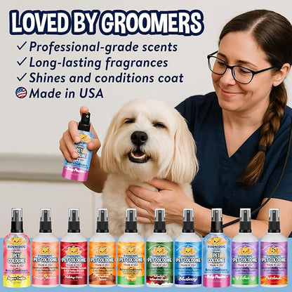 Bodhi Dog Baby Powder Scented Cat & Dog Cologne 4oz + Oatmeal Dog Shampoo & Conditioner for Pet Grooming 8oz | Moisturizing Shampoo for Sensitive Skin | Grooming Bundle