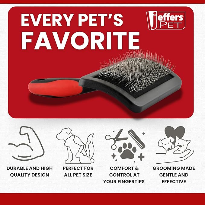 Jeffers Soft Pin Universal Slicker Brush for Dogs & Cats, Grooming Brush for Sensitive Skin, Remove Mats, Loose Fur, & Dead Hair, Tangle Detangler, Safe Grooming Tool - Small 3" x 2"M