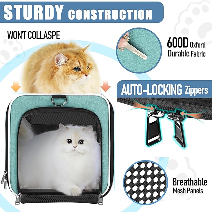 GAPZER Soft Cat Carrier Large Cat 20 lbs/Kitty Cat Travel Crate for Pet Top Load/Small Dog Sturdy Transport Fabric Carry Bag 10 Pounds/Yorkie Kennel with Pocket Teal Aqua