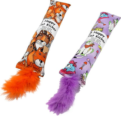 Jumpaws 2 Pack Natural Interactive Catnip Cat Kicker with Feathers, Bite Resistant Chew Toy, Crinkle Kicker, Accessories for Indoor Cat