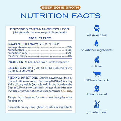 Native Pet Bone Broth for Dogs and Cats - Made with Real Beef Bone Broth, Dog Food Toppers for Picky Eaters - Provides Extra Hydration & Nutrition for Joint Strength, Immunity & Heart Health-96 Scoops