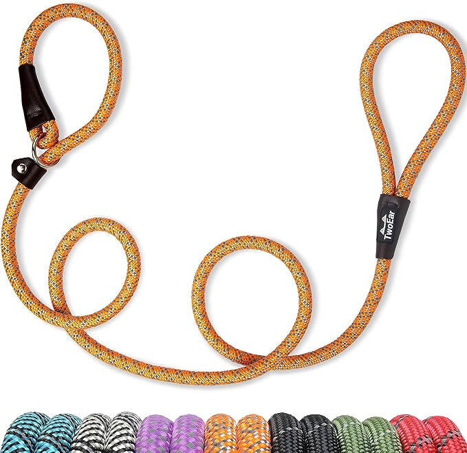 TwoEar 6FT Slip Lead Dog Leash, Heavy Duty Slip Leash for Dogs with Highly Reflective, Strong Rope Slip Leads No Pull Pet Training Leashes for Small Dogs (3/8", Orange)