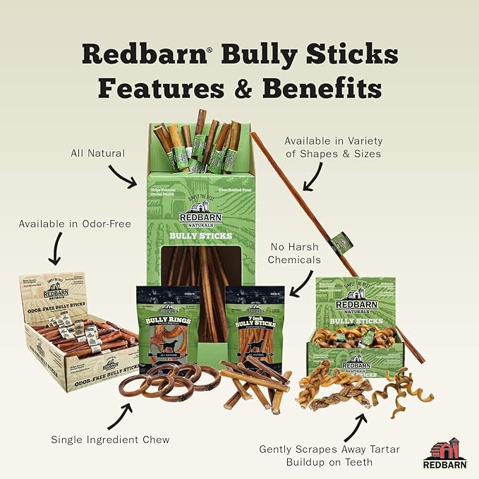 Redbarn Pet Products All-Natural Bully Stick Rings for Dogs - Long Lasting Rawhide Chew Treat - Case of 35