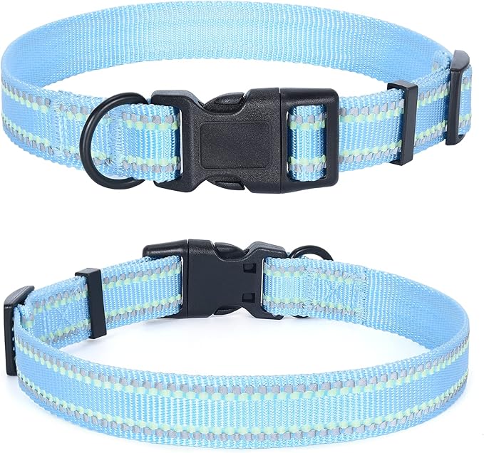 Mile High Life Reflective Dog Collar, Basic Dog Collars Adjustable Quick Release, Soft Nylon Pet Collar with Metal D-Ring for Small Medium Large Dogs (Blue, XS Neck9-13")