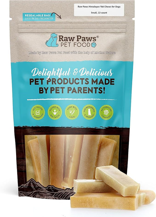 Raw Paws Himalayan Yak Chews for Dogs - Small (12-Count) - Packed in USA - Tibetan Yak Cheese Dog Chews for Small Breeds - Hard Milk Dog Chew Bones - Single Ingredient - Long Lasting