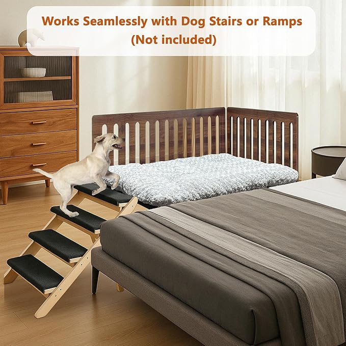 Beside Dog Bed,2 Panels Adjustable Height Dog Bunk Beds,25.5‘’x18‘’Metal Dogs Bed Frame with Cushion,Medium