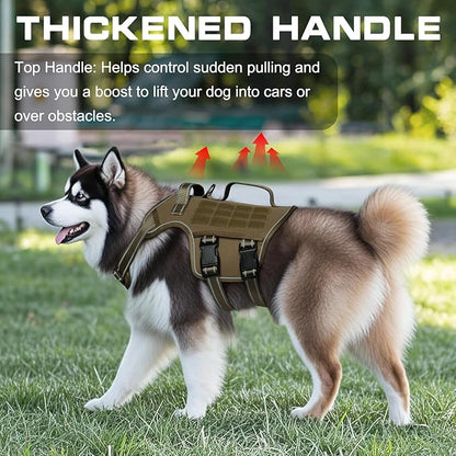Dog Harness for Large Dogs Heavy Duty, No Pull Tactical Dog Harness with Molle System, Easy On and Off Service Dog Vest, Breathable Padded, Adjustable Reflective Pet Vest for Walking Hiking Training