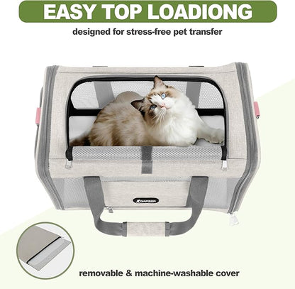 GAPZER Cat Carrier American Airline Approved 18x11x11, Top Opening Sturdy Soft Pet Carrying Bag See Through, Mini Dog Hard Bottom Crate Kennel Case, 4-Side-Ventilation Mesh Cage Toy Poodle Biege