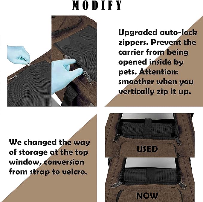 GAPZER Pet Carrier for Large Cat Soft-Sided Animal Traveling Bag for Medium Cat up to 20lbs / Washable Small Dog Puppy 10 lbs Crate Case with Privacy Curtains for Home Outdoor Travel Mocha Brown