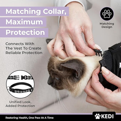 Cat Surgery Recovery Suit Female Cat Onesie for Cats After Surgery Spay Surgical Abdominal Wound Skin Diseases E-Collar Alternative Wear (Black, Medium)