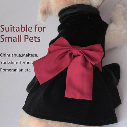 Pet Dresses for Small Dogs Cats Girl, Cute Princess Bowknot Dress Puppy Shirt All Weather Skirt Clothes Cat Apparel for Birthday Wedding Party Holiday (XX-Small, Velvet Black)