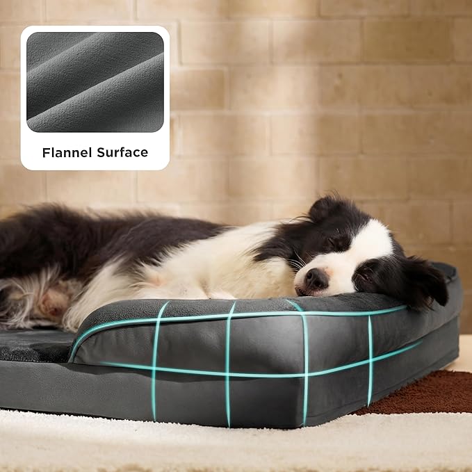 Bedsure Orthopedic Dog Bed for Large Dogs - Big Washable Dog Sofa Beds Large, Supportive Foam Pet Couch Bed with Removable Washable Cover, Waterproof Lining and Nonskid Bottom, Dark Grey