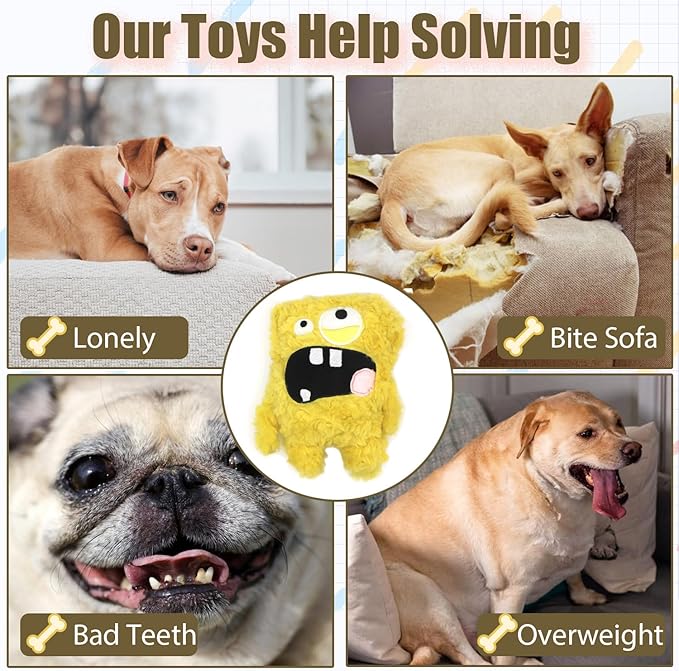 HUGEME Squeaky Dog Toy, Plush Stuffed Dog Toy Keep Them Busy Tug of War Dog Chew Toy for Small Medium Large Dogs (Yellow)
