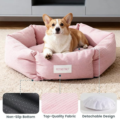 Petinstinct Medium Dog Bed, 30 Inch Washable Corduroy Dog Bed with Removable Cover & Anti-Slip Bottom, Durable Comfort for Medium to Large Dogs up to 45 lbs (Gray)