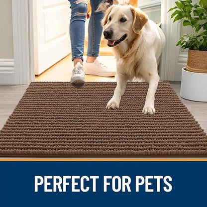 OLANLY Dog Door Mat for Muddy Paws 30x20, Ultra Absorbent Chenille Mud Doormat, Non-Slip Washable and Dirt Trapping Doormat for Indoor Entryway, Quick-Dry Indoor Pet Bed Mats for Dogs, Mocha