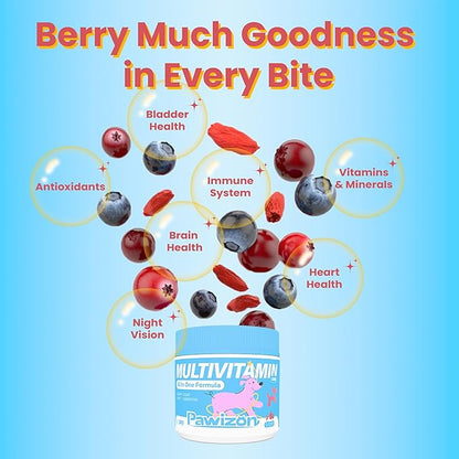 All-in-One Dog Multivitamin with Superfood Berries, Probiotics, Glucosamine, Omega 3 - Support Hip Joint, Skin Coat, Allergy Relief, Digestion, Immune Health - Vitamins Supplement - 120 Chews