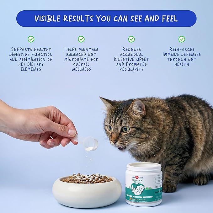 Probiotics for Cats - Diarrhea & Gas Support - with Inulin and Prebiotics - Digestive Gut Health - Allergies, Constipation Support (Powder for Cats)