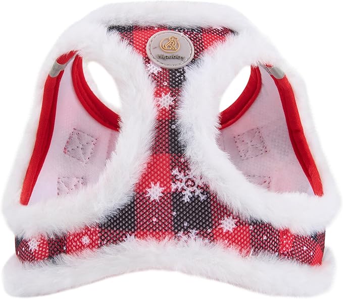 Hipubby Christmas Dog Harness and Leash Set, No Pull Soft Mesh Puppy Harness for Small Medium Dogs, Cats - Step in Reflective Vest Harness for Walking, Training - Plush Red, XS