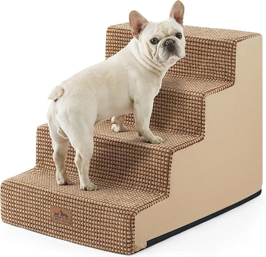 COZY KISS Dog Stairs for Small Dogs, 17.7" Extra Wide Right-Angle Pet Stairs for Couch and Beds, Anti-Slip Dog Steps for Old Cats and Lowrider, 17.7x23.6x17.7 inch,Light Brown