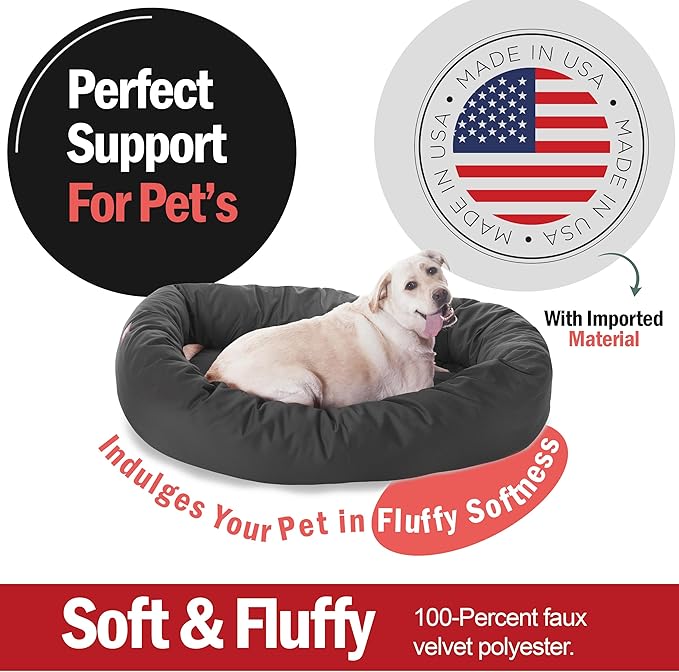 Majestic Pet 52 Inch Bagel Calming Dog Bed Washable – Cozy Soft Round Dog Bed with Spine Support for Dogs to Rest Their Head - Fluffy Donut Puppy Mat 52x35x11 (Inch) X-Large – Gray